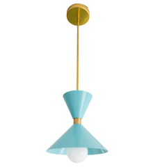 Mid Century modern inspired pendant light fixture in pastel blue