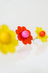 bright retro-style floral daisy cabinet knob or furniture drawer pull.