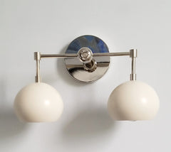 Cream and Chrome two-light modern eyeball shade wall sconce