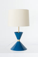 Denim blue and taupe mid century modern inspired table lamp by sazerac stitches