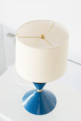 Denim blue and taupe mid century modern inspired table lamp by sazerac stitches
