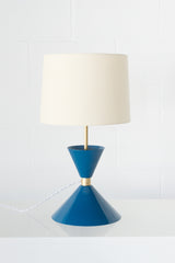 Denim blue and taupe mid century modern inspired table lamp by sazerac stitches