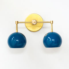 Brass and Grey blue two light mid century modern sconce