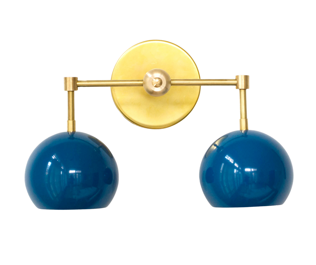 Brass and Grey blue two light mid century modern sconce
