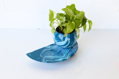 Denim, Light Blue, & Periwinkle Marbled Demilune Planter