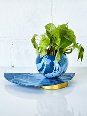 Denim, Light Blue, & Periwinkle Marbled Demilune Planter