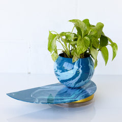 Denim, Light Blue, & Periwinkle Marbled Demilune Planter