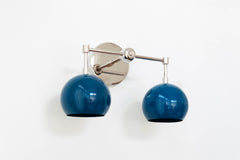 Chrome and grey blue two light mid century modern wall sconce  - other side view