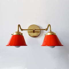 Poppy orange and brass two light mid century modern wall sconce by sazerac stitches