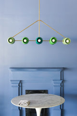 Green Ombre and Brass chandelier by Sazerac Stitches