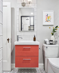 Bathroom with chrome harrison sconce by Sazerac Stitches