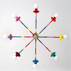 Rainbow tie dye chandelier - Hendrix view from undeneath the fixture