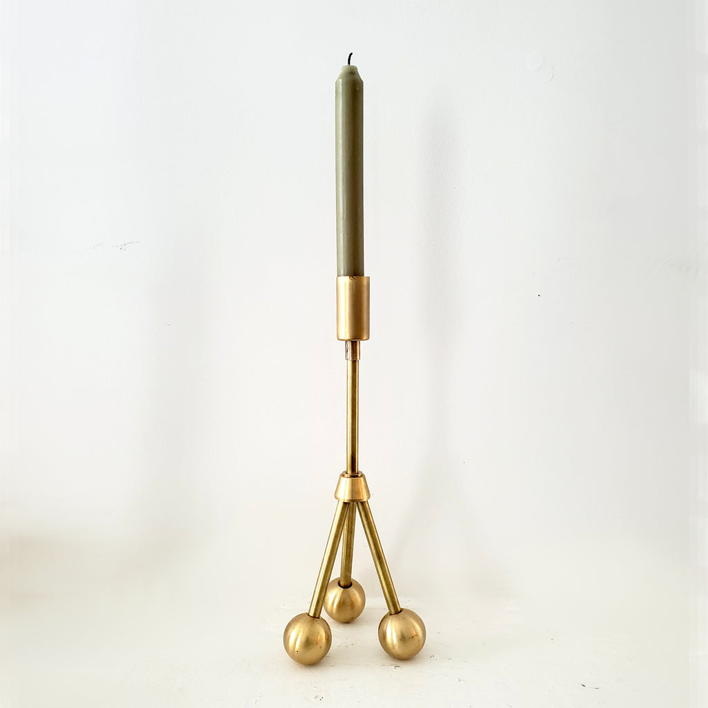 Tripod style taper candle holder made out of brass in New Orleans  - Hoffman candle holder by Sazerac Stitches