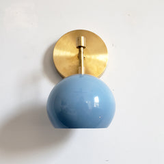 Hydrangea Blue and Brass midcentury inspired eyeball shade wall sconce by Sazerac Stitches