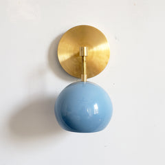 Hydrangea Blue and Brass midcentury inspired eyeball shade wall sconce by Sazerac Stitches
