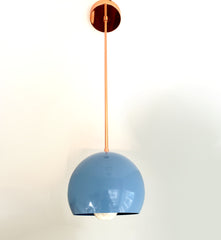 light blue and copper globe pendant light midcentury inspired