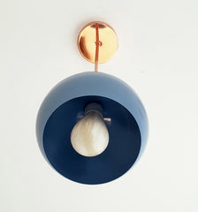 light blue and copper globe pendant light midcentury inspired