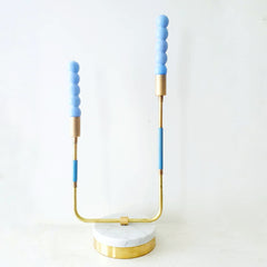 pastel blue and brass double candle holder