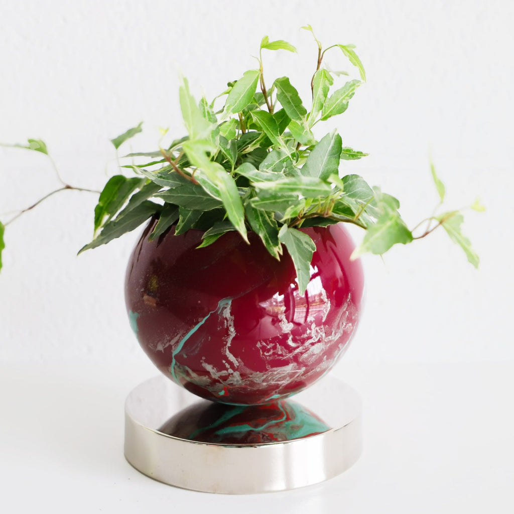 Black Cherry & Mint Marbled Planter on a Chrome Base