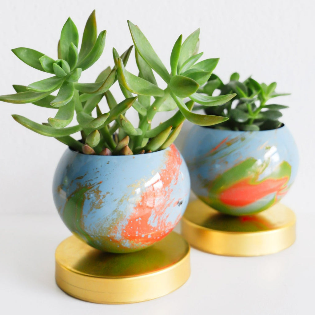 Blue, Coral, and Green Marbled Loa Planters