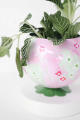 Pink and Green Floral Painted Loa Planter