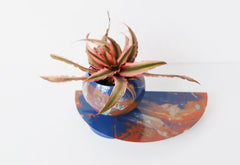 Blue & Peach Marbled Demilune Planter