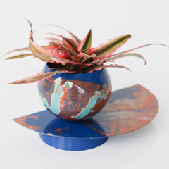 Blue & Peach Marbled Demilune Planter