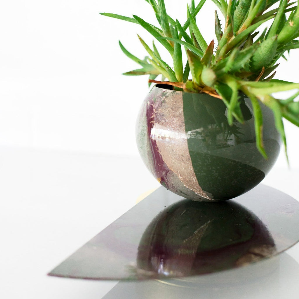 Olive & Eggplant Marbled Demilune Planter