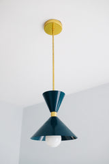 lagoon ocean blue green and brass mid century modern inspired pendant light fixture for kitchen island design