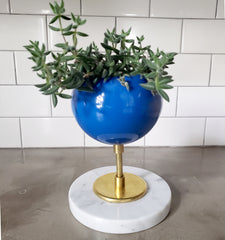 bright blue marble and brass raised planter vase by sazerac stitches