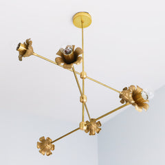 brass floral modern chandelier with cast flowers