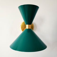 mermaid green & brass midcentury modern cone sconce