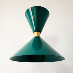 mermaid green & brass midcentury modern cone sconce