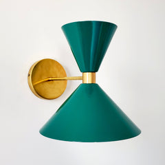 mermaid green & brass midcentury modern cone sconce