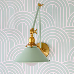 Mint and brass adjustable wall sconce for kitchens bathrooms, and more