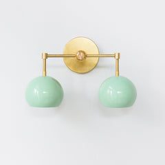 Mint & brass mid century modern two light bathroom wall sconce