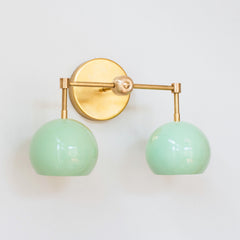 Mint & brass mid century modern two light bathroom wall sconce