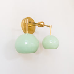 Mint & brass mid century modern two light bathroom wall sconce