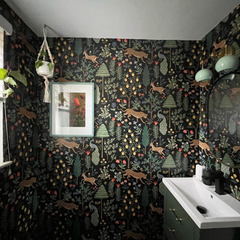 Mint and brass double loa in a jungle themed bathroom