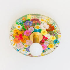 Floral and brass flushmount ceiling light fixture. Modern romantic lighting