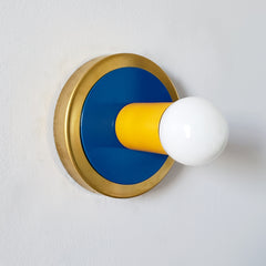 Mustard Yellow and Blue modern popart wall sconce or flush mount ceiling light in colorful modern colors