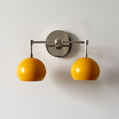 Chrome and Mustard two light wall sconce with midcentury modern shades