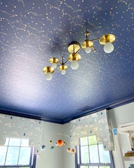 Star inspired flush mount ceiling light on star wallpaper