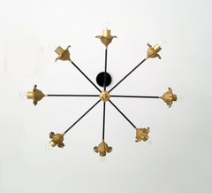 black and brass floral chandelier art decor modern lighting gold flower botanical design