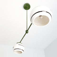 Olive green boho chandelier with porcelain shades