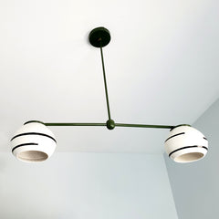 Olive green boho chandelier with porcelain shades