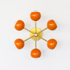 orange and brass mid century modernn wall sconce or flushmount ceiling light