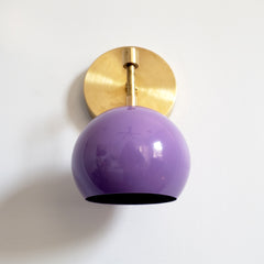 Brass and Light Purple Wall sconce midcentury inspired colorful lighting