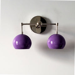 Chrome and purple midcentury modern two light wall sconce for bathroom renovations