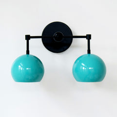 Tiffany Blue and black two light wall sconce mid century modern lighting